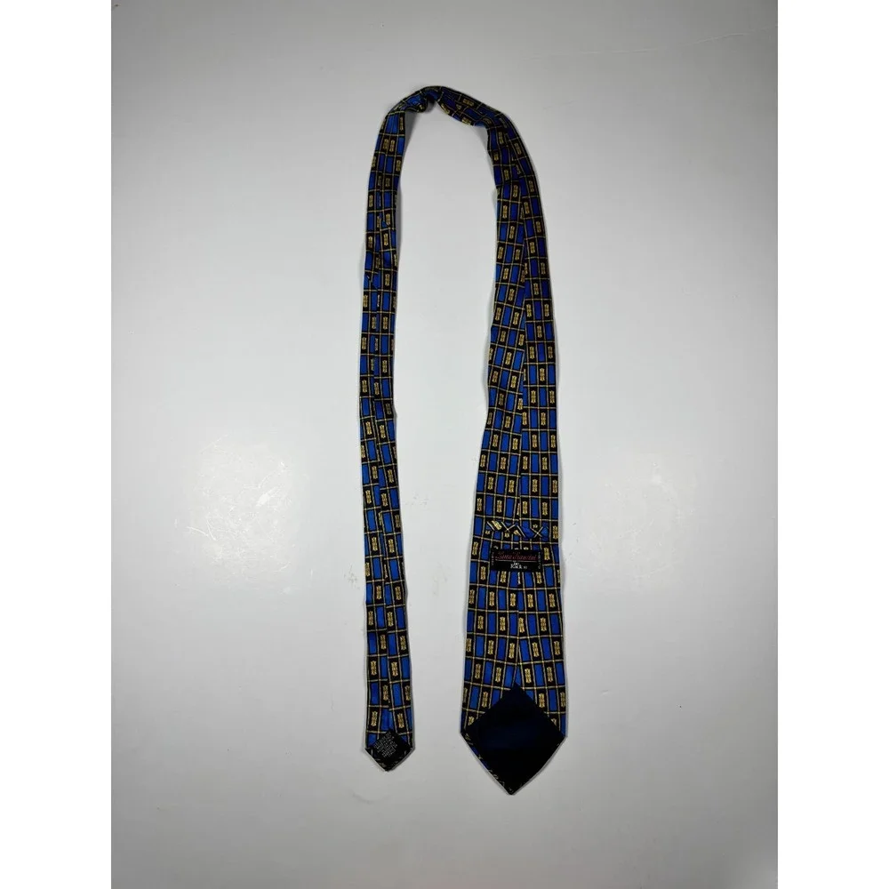 Luca Franzini Mens Blue Yellow Geometric Print Silk Adjustable Formal Neck‎ Tie